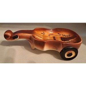 Vintage Ceramic Violin Cart Ashtray name in Bottom (Pac)